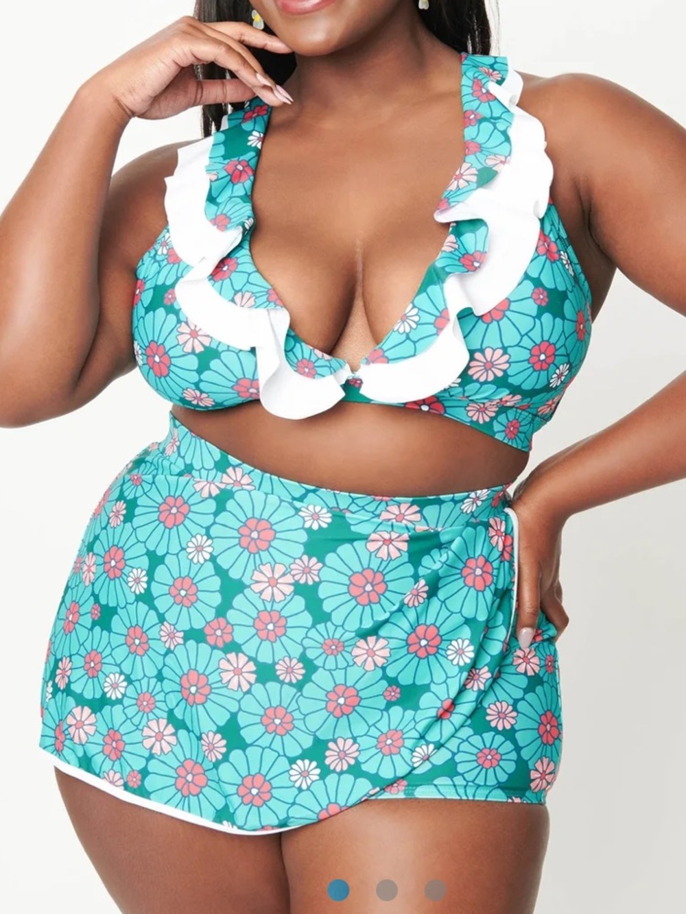 Unique Vintage Teal Flower Child Ruffle Bikini Swimsuit Set